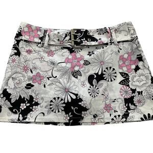 VTG Y2K Floral Print Micro Mini Skort size 9 Low Rise Belted Tracy Evans